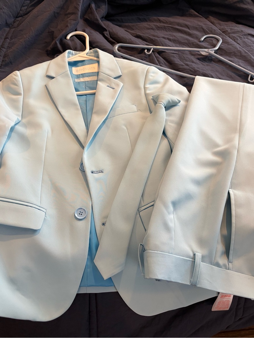 OppoSuits Pastel Blue Men’s Suit Jacket, Trousers & Tie